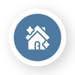 A blue and white icon of a house