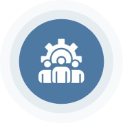 A blue and white icon with a person setting