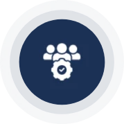 A blue circle with a clock and people
