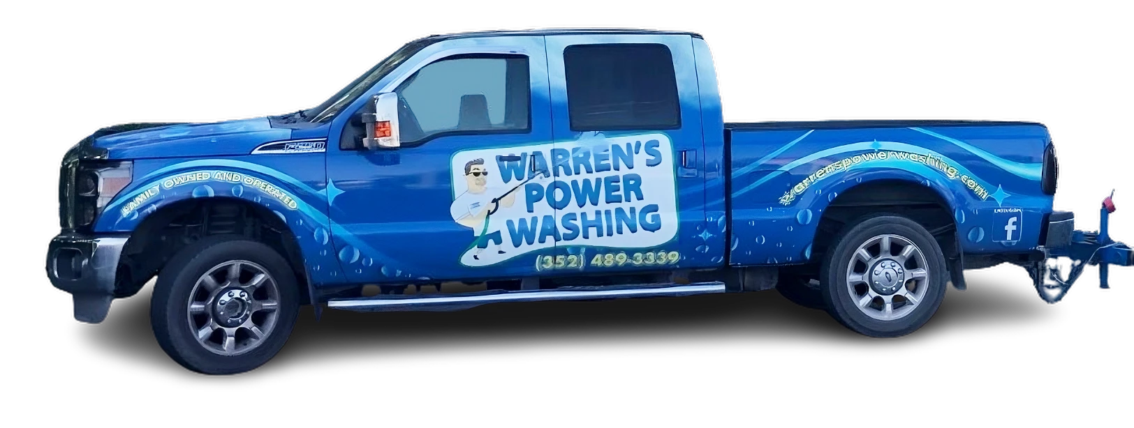 A blue truck with the words warren 's power washing on it.