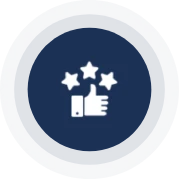 A blue button with three stars and a thumbs up.