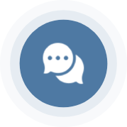 A blue circle with two white speech bubbles.