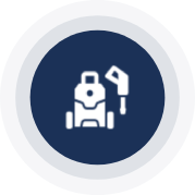 A gas pump icon in the middle of a blue circle.