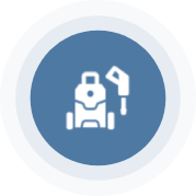 A blue circle with a gas pump icon in the middle.