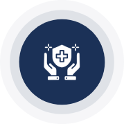 A blue circle with two hands holding a shield.