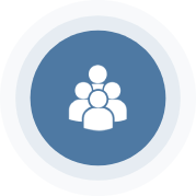 A blue circle with a group of people in it